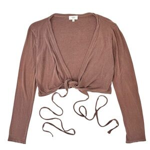 OZMA Dance Wrap Top - Regen Silk Noil Jersey Brown Raw Silk Wrap Crop Top sz XL